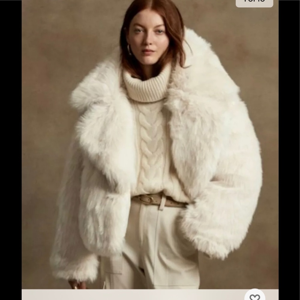 NWT Banana Republic Reversible Faux Fur Down Jacket large . Cream White
